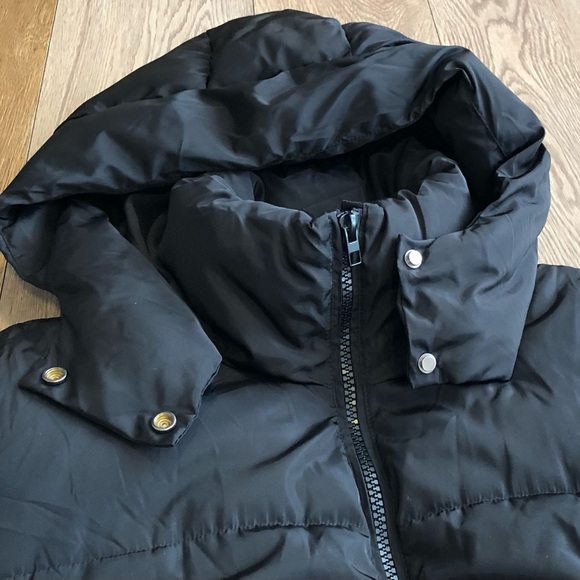 Zara Extra Long Puffer Jacket Black Hooded Outwear Unisex Womens XL. - Picture 6 of 11